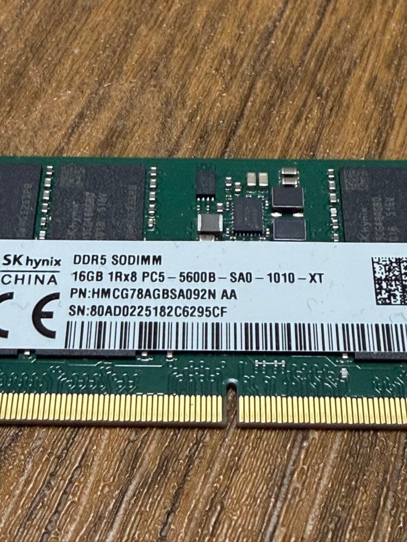 16GB DDR5 SODIMM メモリー PC5-5600B③ Crucial 16GB RAM Stick, 262-Pin DDR5 SO-DIMM, PC5 41600 Notebook
